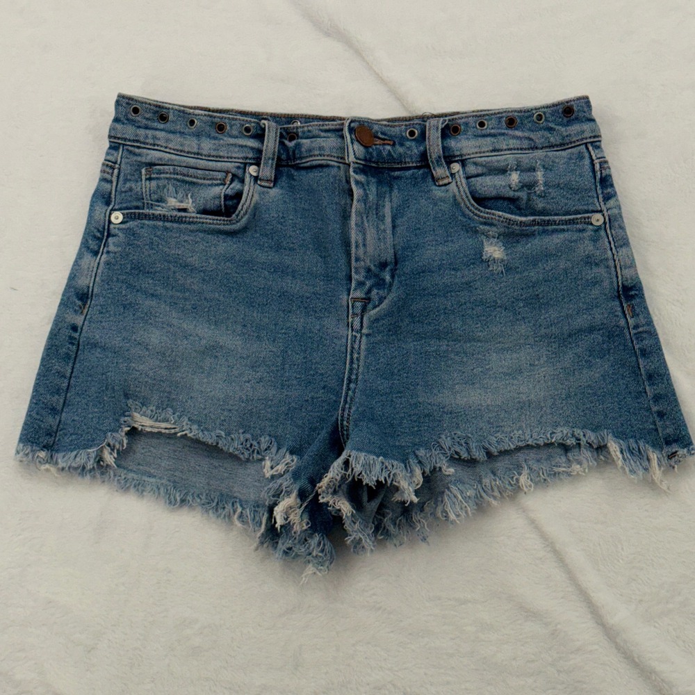 Blank NYC The Barrow Shorts Womens 28 Blue Excellent Distressed Grommet Denim